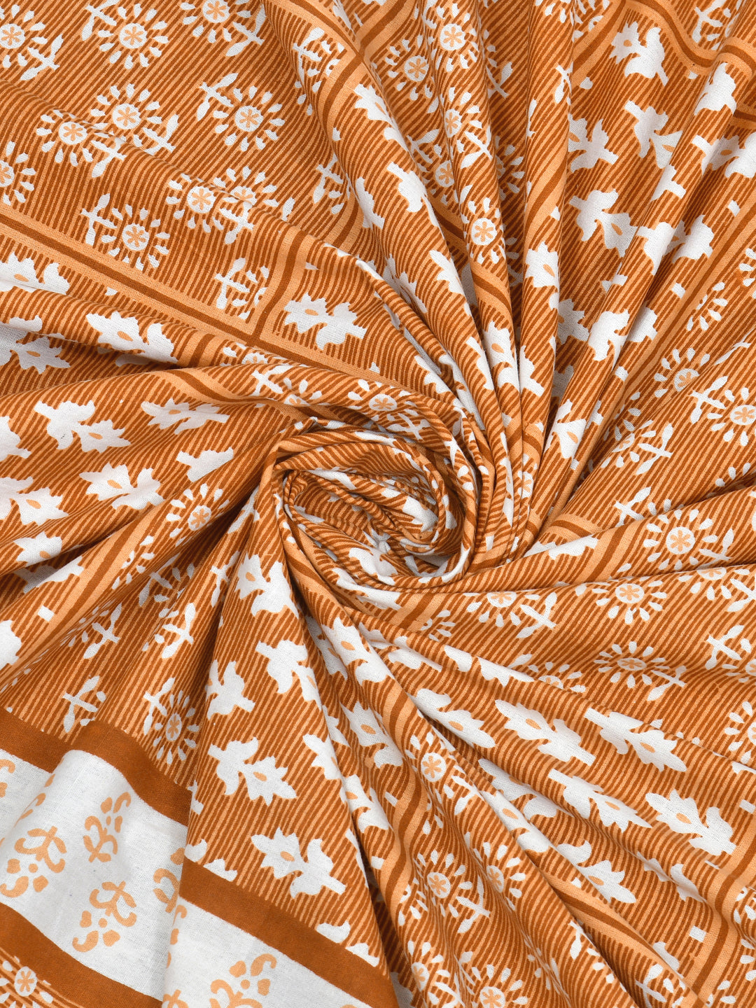 Orange Geometric Block Print Queen Size Cotton Bedsheet