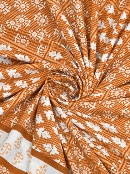Orange Geometric Block Print Queen Size Cotton Bedsheet