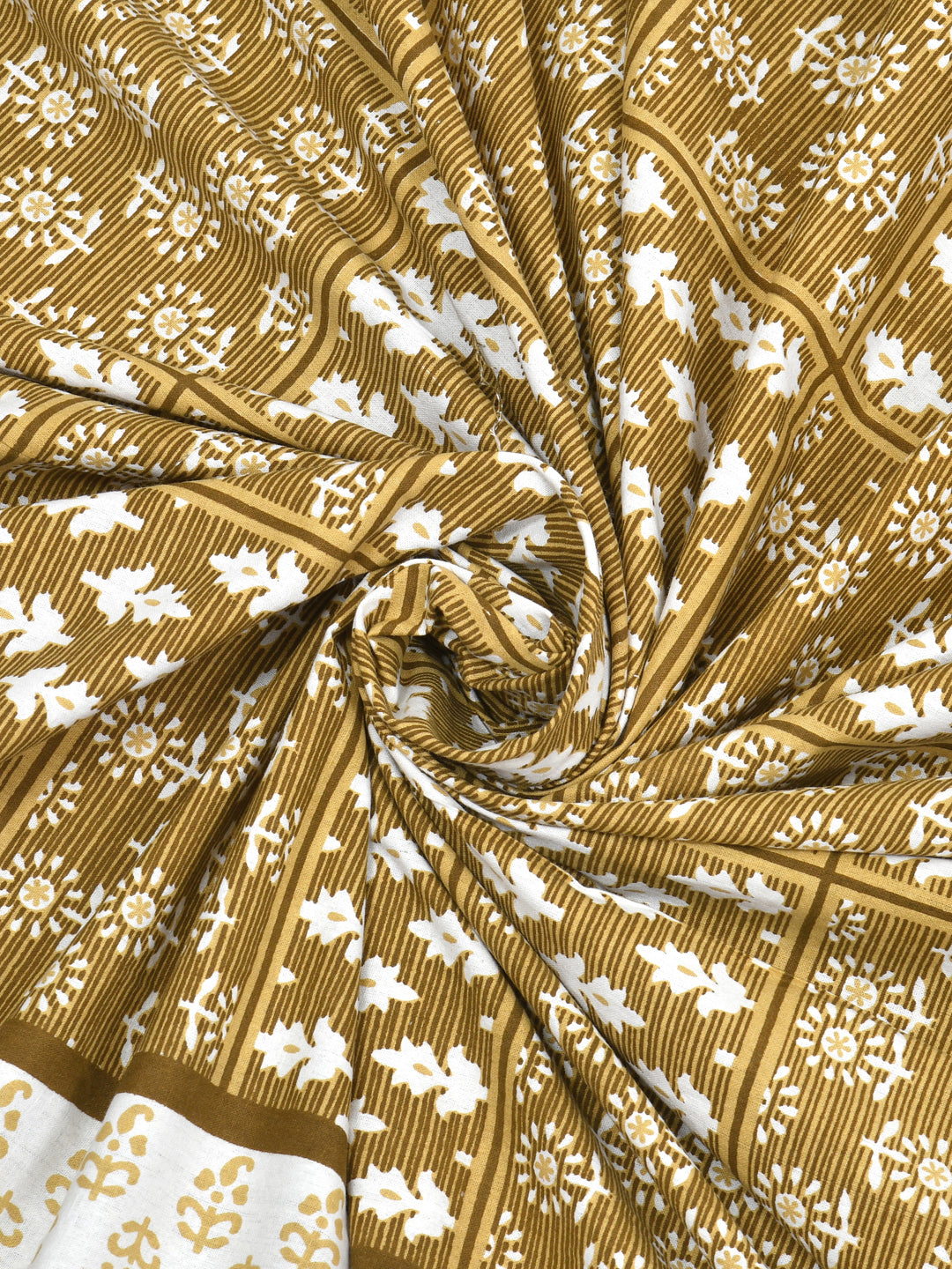 Mustard Yellow Geometric Block Print Queen Size Cotton Bedsheet