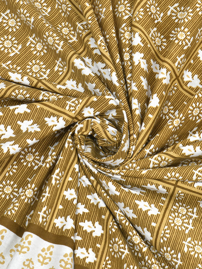 Mustard Yellow Geometric Block Print Queen Size Cotton Bedsheet