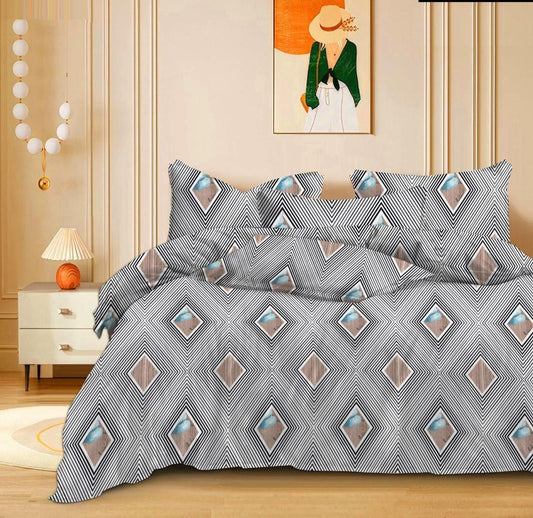 Jaipuri Geometric Print Cotton Bedsheet King Size with 2 Pillow Covers
