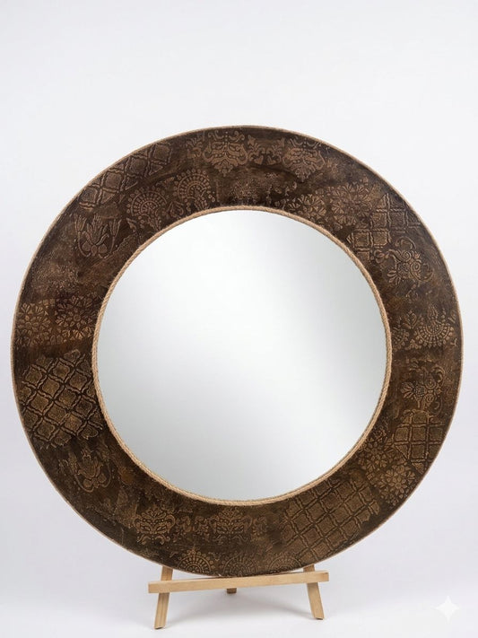 24-inch Textured Art Wall Hanging Mirror - Handcrafted Decorative Mirror