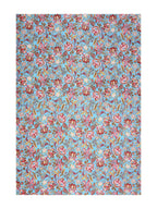 Full flat view of the aqua blue and red all-over floral bedsheet 90x108 by Castile India