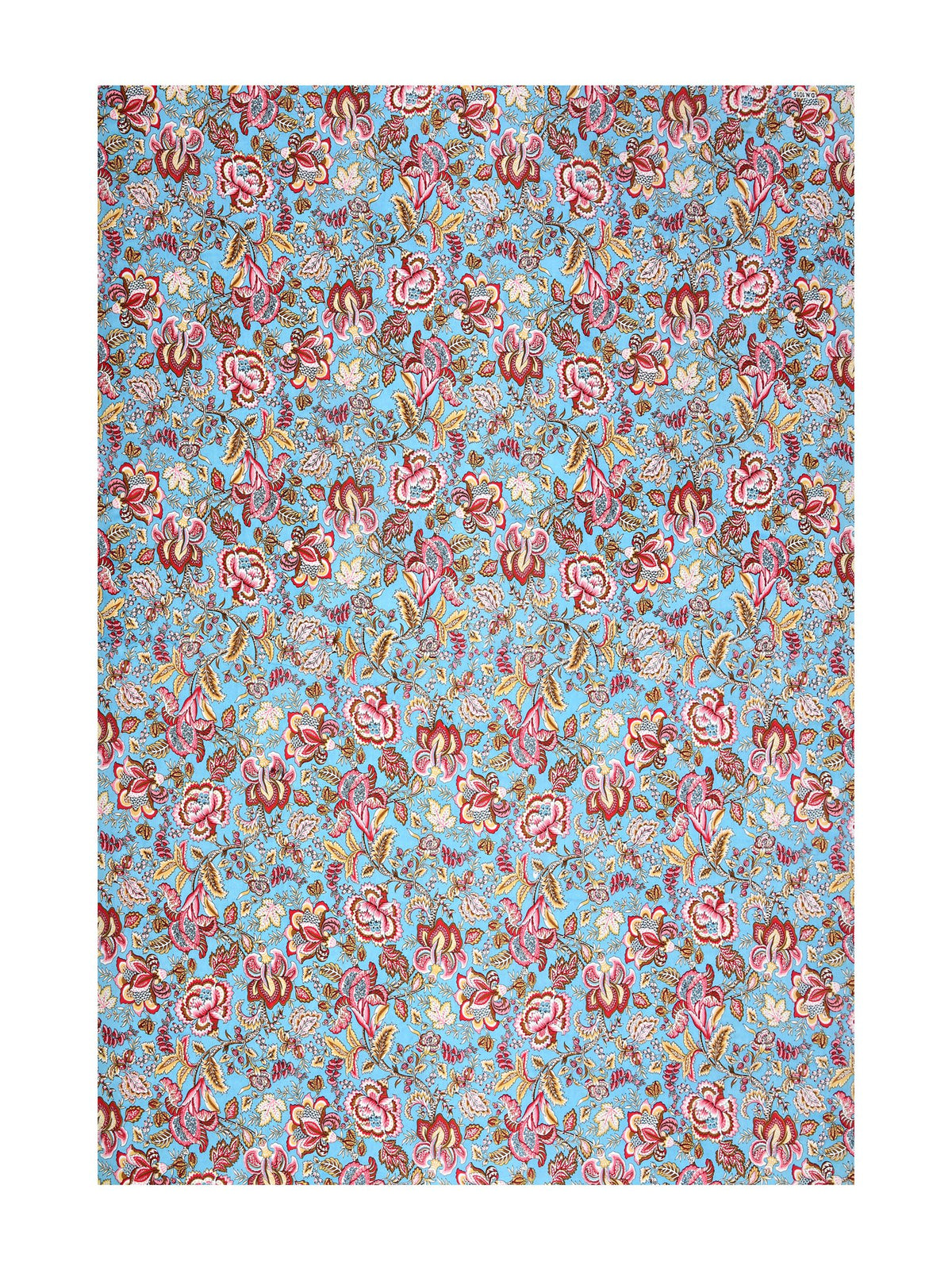 Full flat view of the aqua blue and red all-over floral bedsheet 90x108 by Castile India