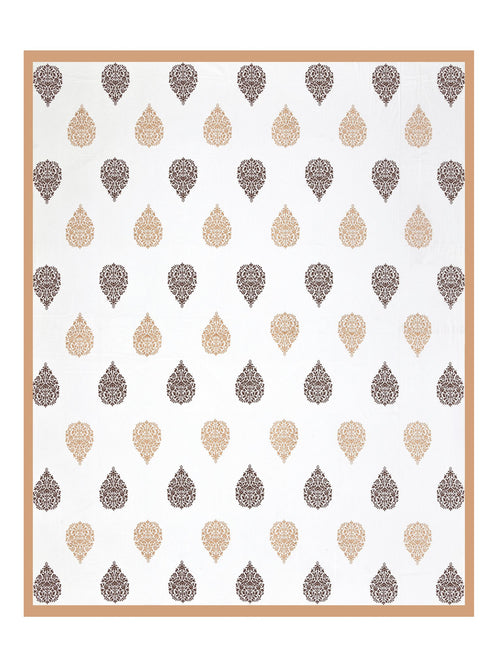 Full flat view of Castile India beige & brown damask buta super king bedsheet 108x108 with caramel beige border