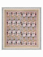 Full flat view of Castile India beige & pink Aztec patchwork super king bedsheet 108x108 with wide border