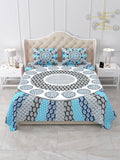 Front view of Castile India blue and grey mandala sunburst king size bedsheet 100x108 with 2 pillow covers