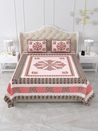 Front view of Castile India blush pink and brown mandala medallion bedsheet 90x108 with 2 pillow covers