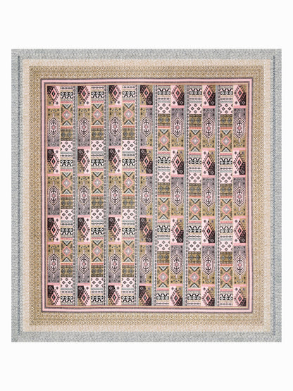 Jaipuri Dusty Rose & Sage Geometric Super King Size Cotton Bedsheet