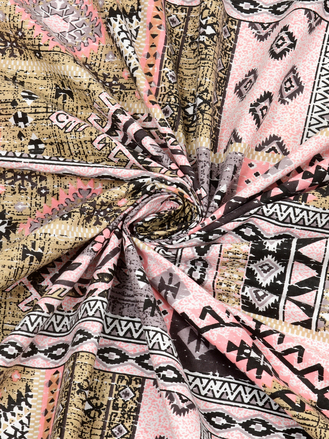 Jaipuri Dusty Rose & Sage Geometric Super King Size Cotton Bedsheet