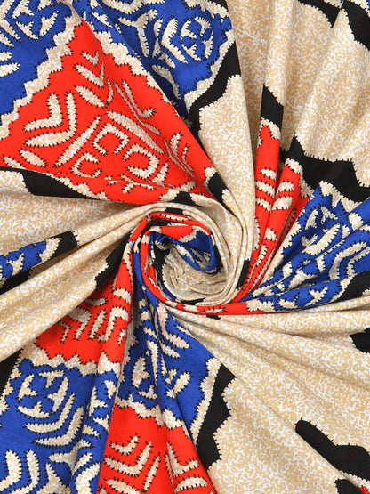 Red & Blue Geometric Block Print Queen Size Cotton Bedsheet