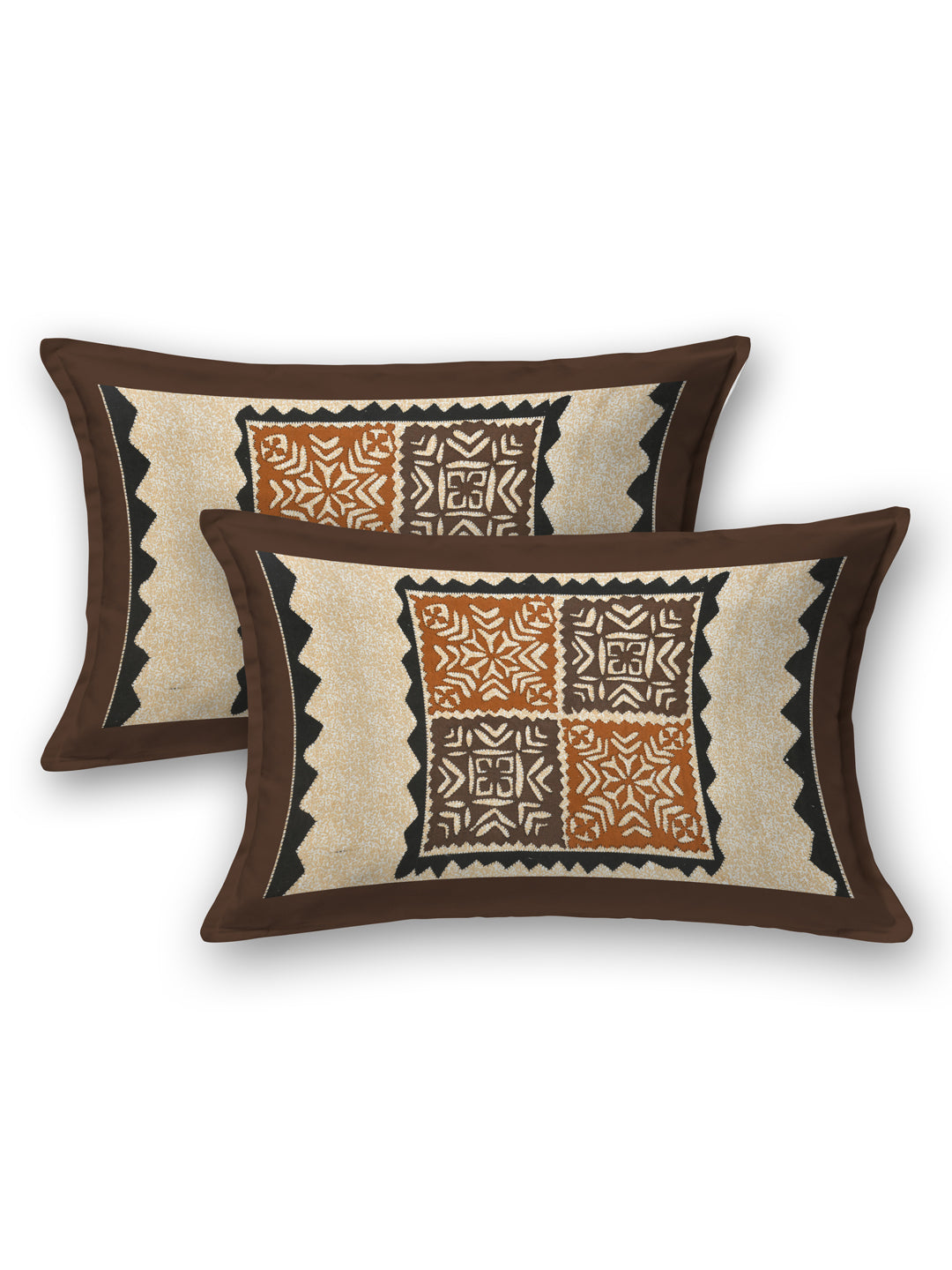 Brown & Coffee Geometric Block Print Queen Size Cotton Bedsheet