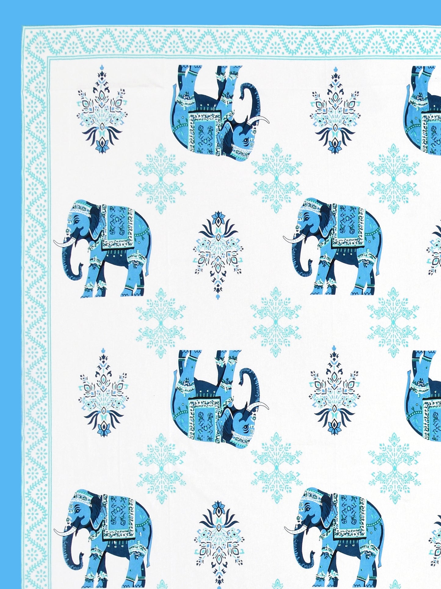 Jaipuri Electric Blue Elephant Super King Size Cotton Bedsheet