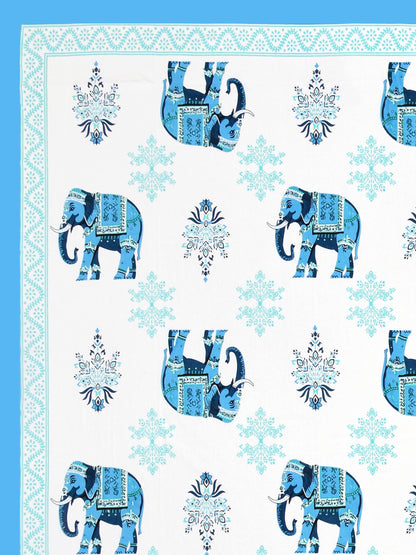 Jaipuri Electric Blue Elephant Super King Size Cotton Bedsheet