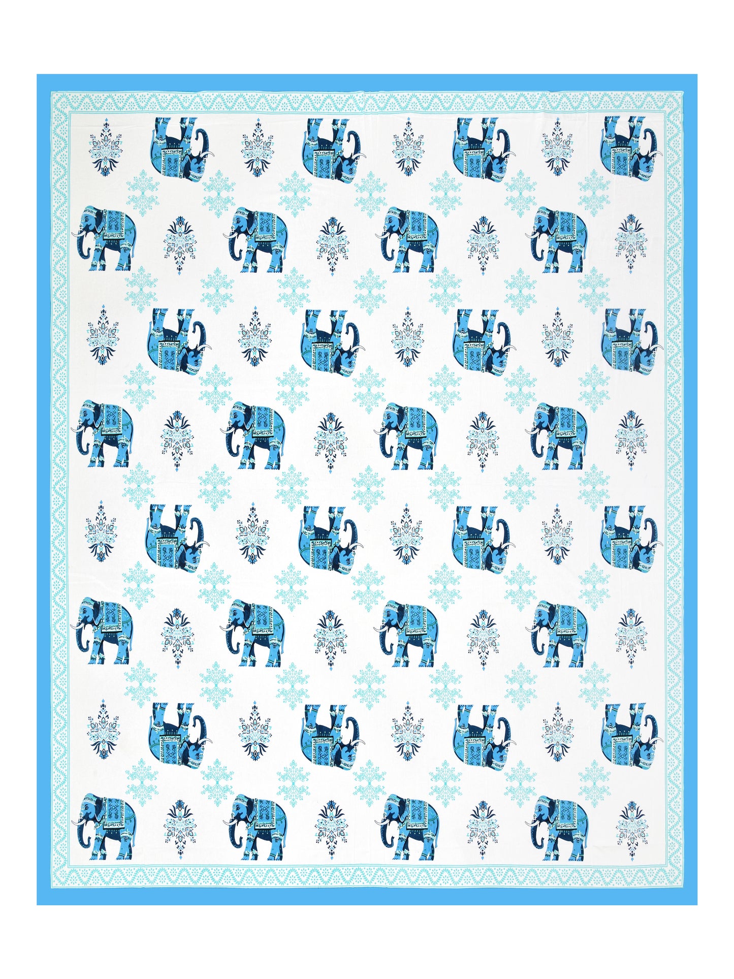 Jaipuri Electric Blue Elephant Super King Size Cotton Bedsheet