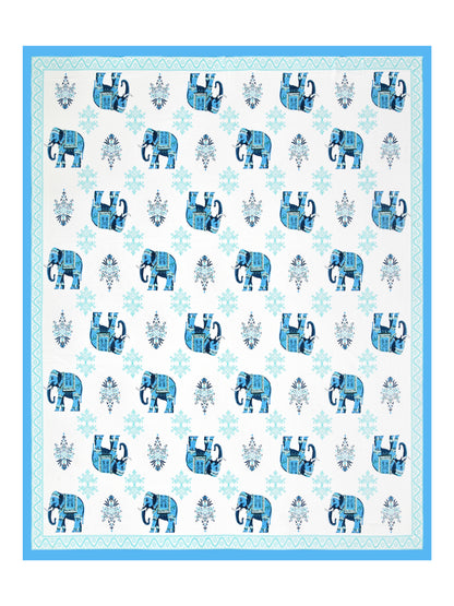 Jaipuri Electric Blue Elephant Super King Size Cotton Bedsheet