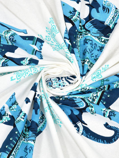 Jaipuri Electric Blue Elephant Super King Size Cotton Bedsheet