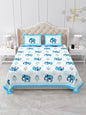 Jaipuri Electric Blue Elephant Super King Size Cotton Bedsheet