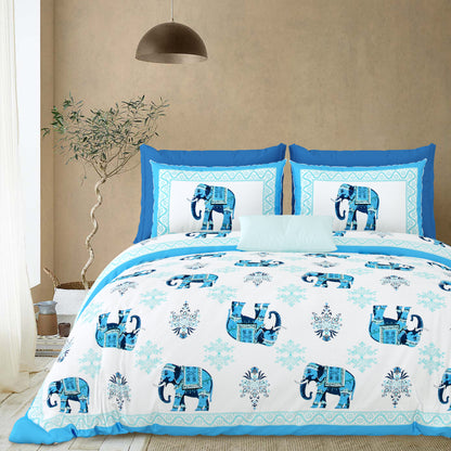 Jaipuri Electric Blue Elephant Super King Size Cotton Bedsheet