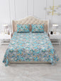 Jaipuri Azure Blue & Teal Floral Queen Size Cotton Bedsheet