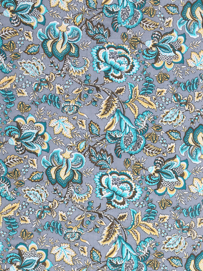 Jaipuri Azure Blue & Teal Floral Queen Size Cotton Bedsheet