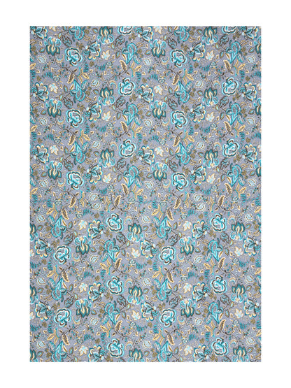 Jaipuri Azure Blue & Teal Floral Queen Size Cotton Bedsheet