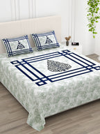 Navy Blue Swiss Marble Tree of Life Printed Bedsheet (100 x 108) with 2 Pillow Covers