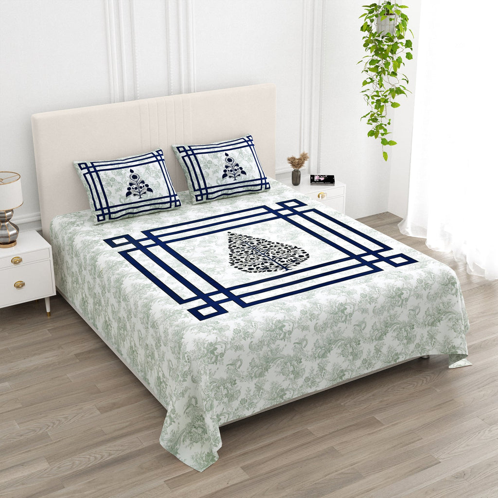 Navy Blue Swiss Marble Tree of Life Printed Bedsheet (100 x 108) with 2 Pillow Covers