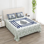 Navy Blue Swiss Marble Tree of Life Printed Bedsheet (100 x 108) with 2 Pillow Covers