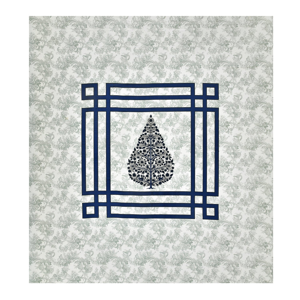 Navy Blue Swiss Marble Tree of Life Printed Bedsheet (100 x 108) with 2 Pillow Covers