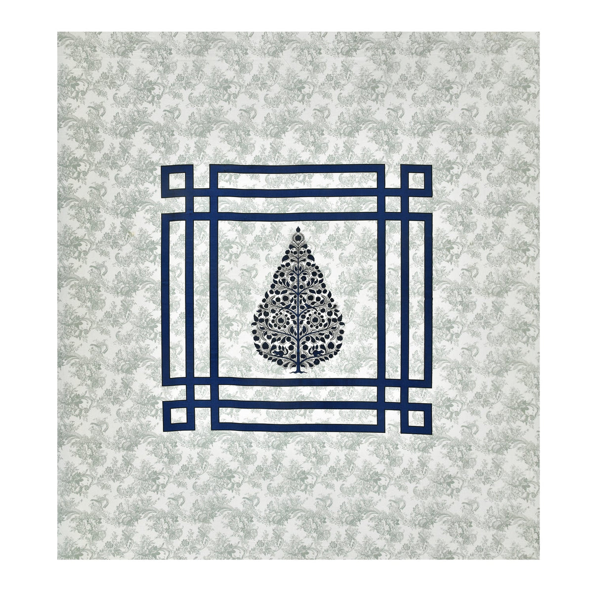Navy Blue Swiss Marble Tree of Life Printed Bedsheet (100 x 108) with 2 Pillow Covers