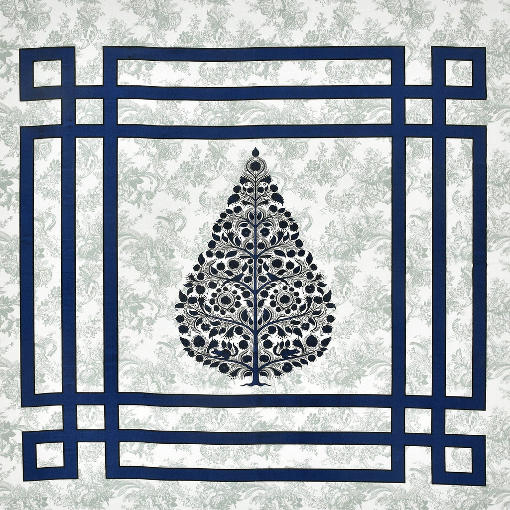 Navy Blue Swiss Marble Tree of Life Printed Bedsheet (100 x 108) with 2 Pillow Covers