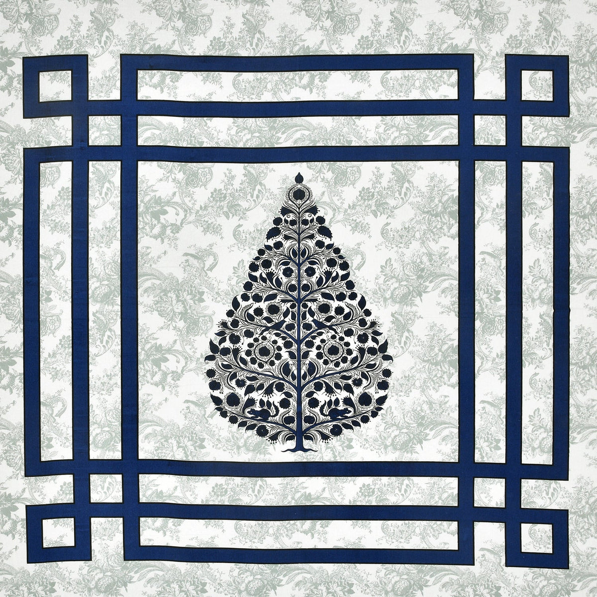 Navy Blue Swiss Marble Tree of Life Printed Bedsheet (100 x 108) with 2 Pillow Covers