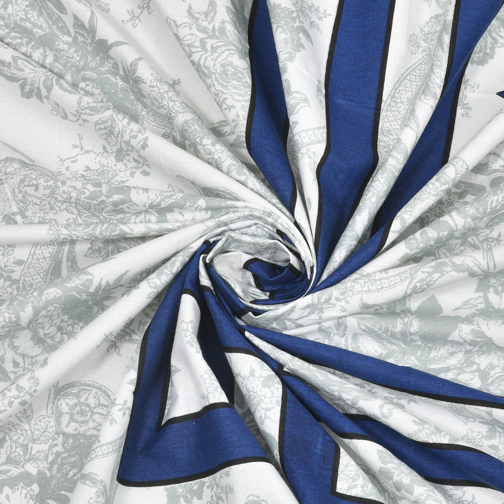 Navy Blue Swiss Marble Tree of Life Printed Bedsheet (100 x 108) with 2 Pillow Covers