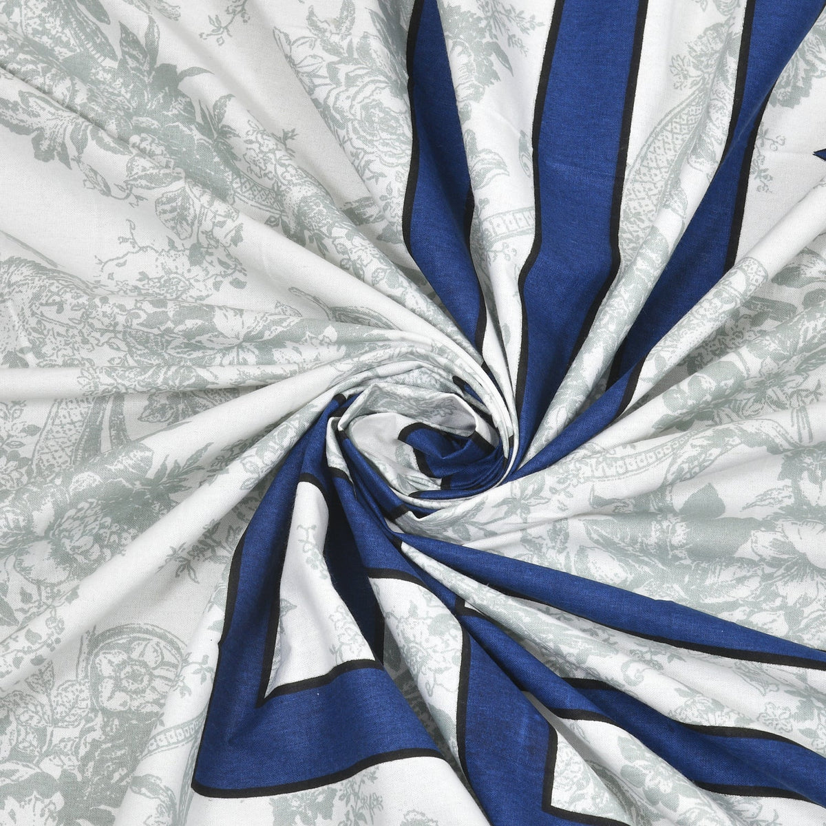 Navy Blue Swiss Marble Tree of Life Printed Bedsheet (100 x 108) with 2 Pillow Covers