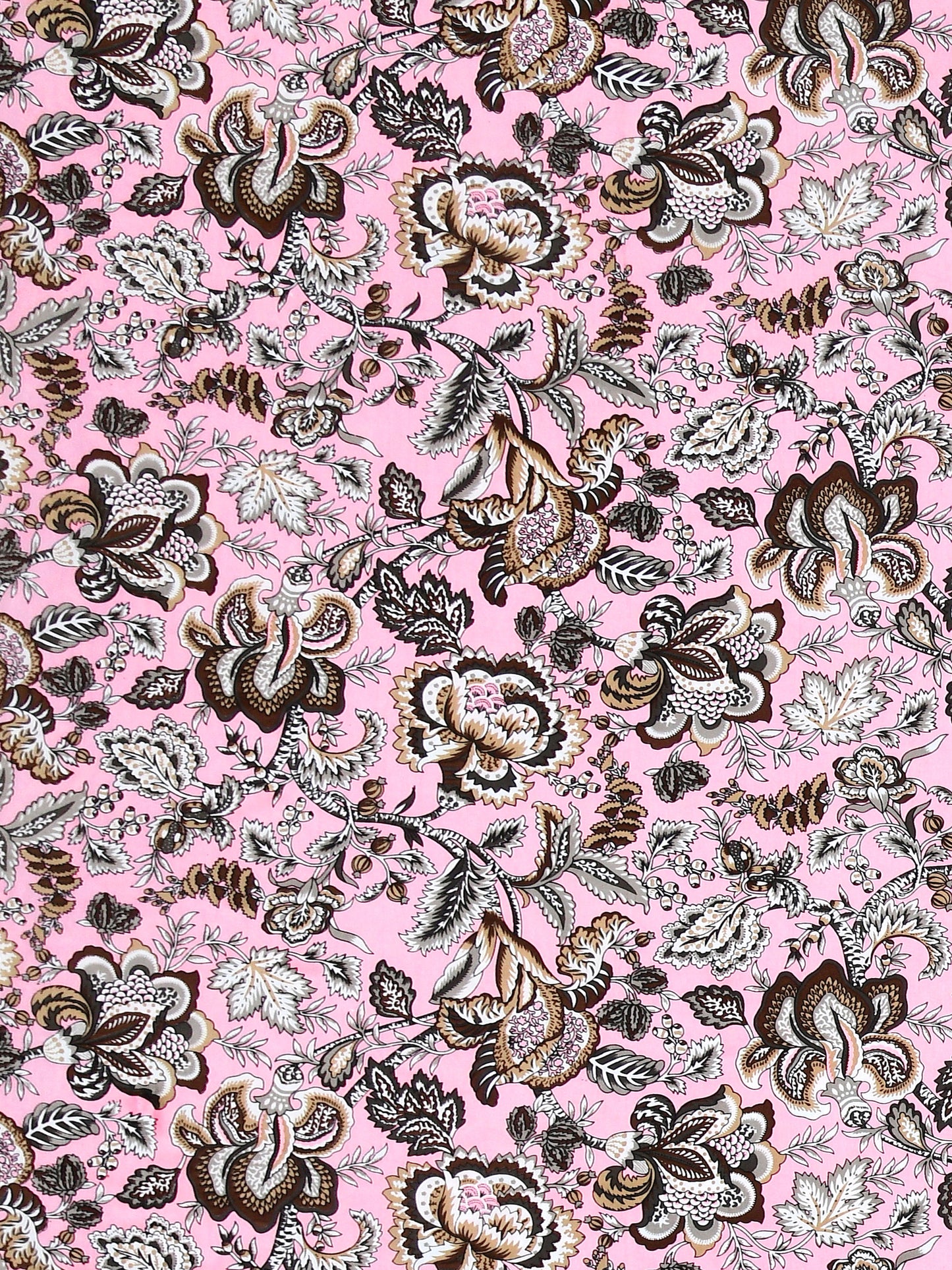 Jaipuri Blush Pink & Coffee Floral Queen Size Cotton Bedsheet