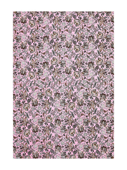Jaipuri Blush Pink & Coffee Floral Queen Size Cotton Bedsheet
