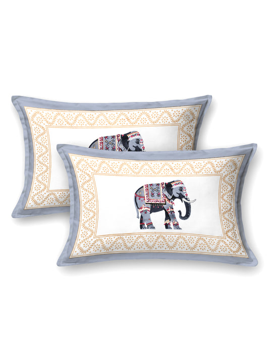 Jaipuri Slate Grey Elephant Super King Size Cotton Bedsheet