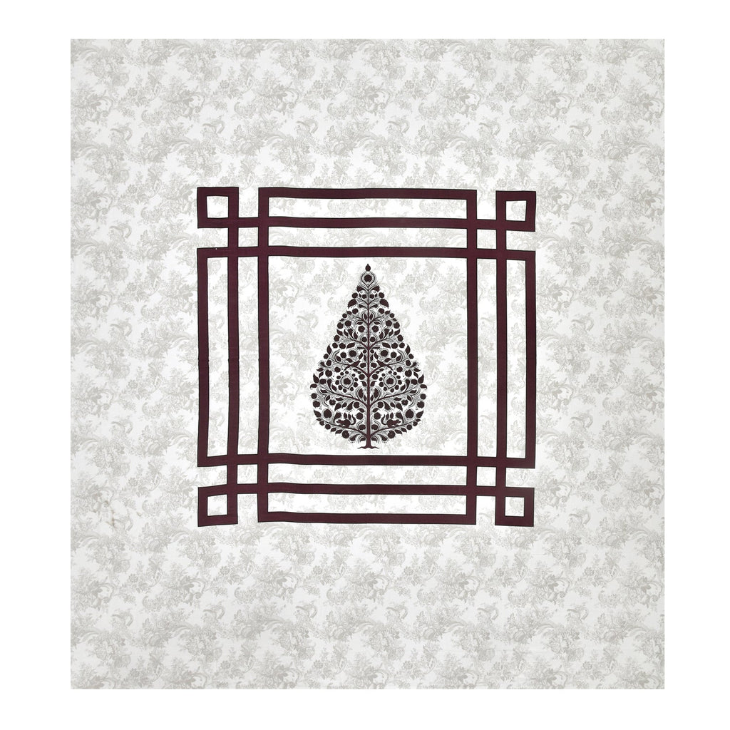 Wine Maroon Swiss Marble Tree of Life Printed Bedsheet (100 x 108) with 2 Pillow Covers