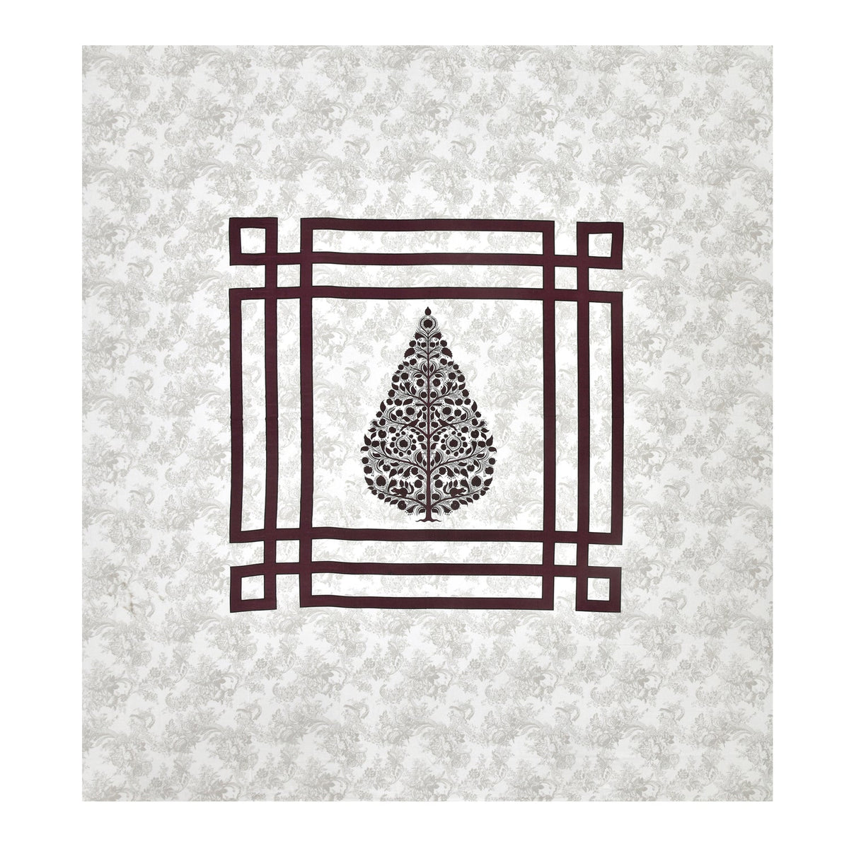 Wine Maroon Swiss Marble Tree of Life Printed Bedsheet (100 x 108) with 2 Pillow Covers