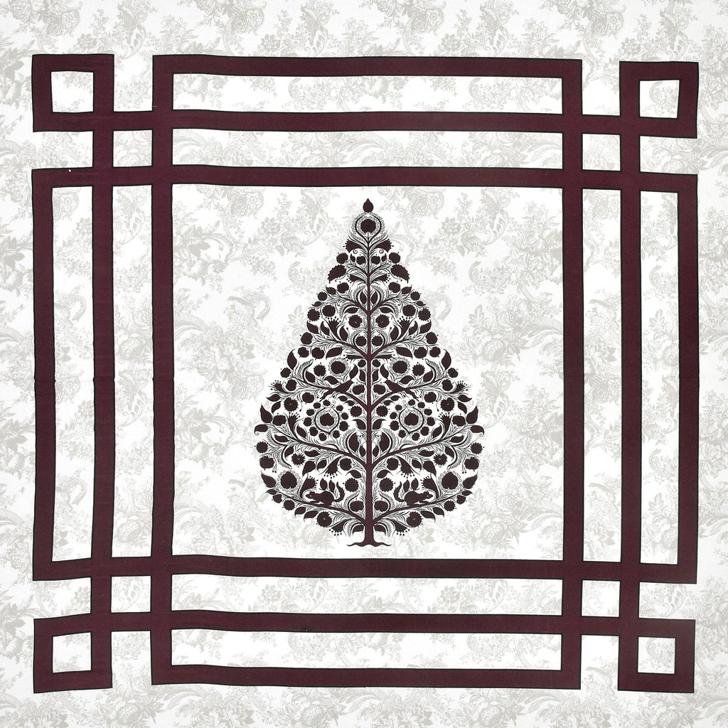 Wine Maroon Swiss Marble Tree of Life Printed Bedsheet (100 x 108) with 2 Pillow Covers
