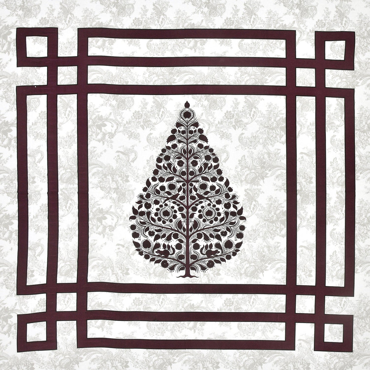 Wine Maroon Swiss Marble Tree of Life Printed Bedsheet (100 x 108) with 2 Pillow Covers