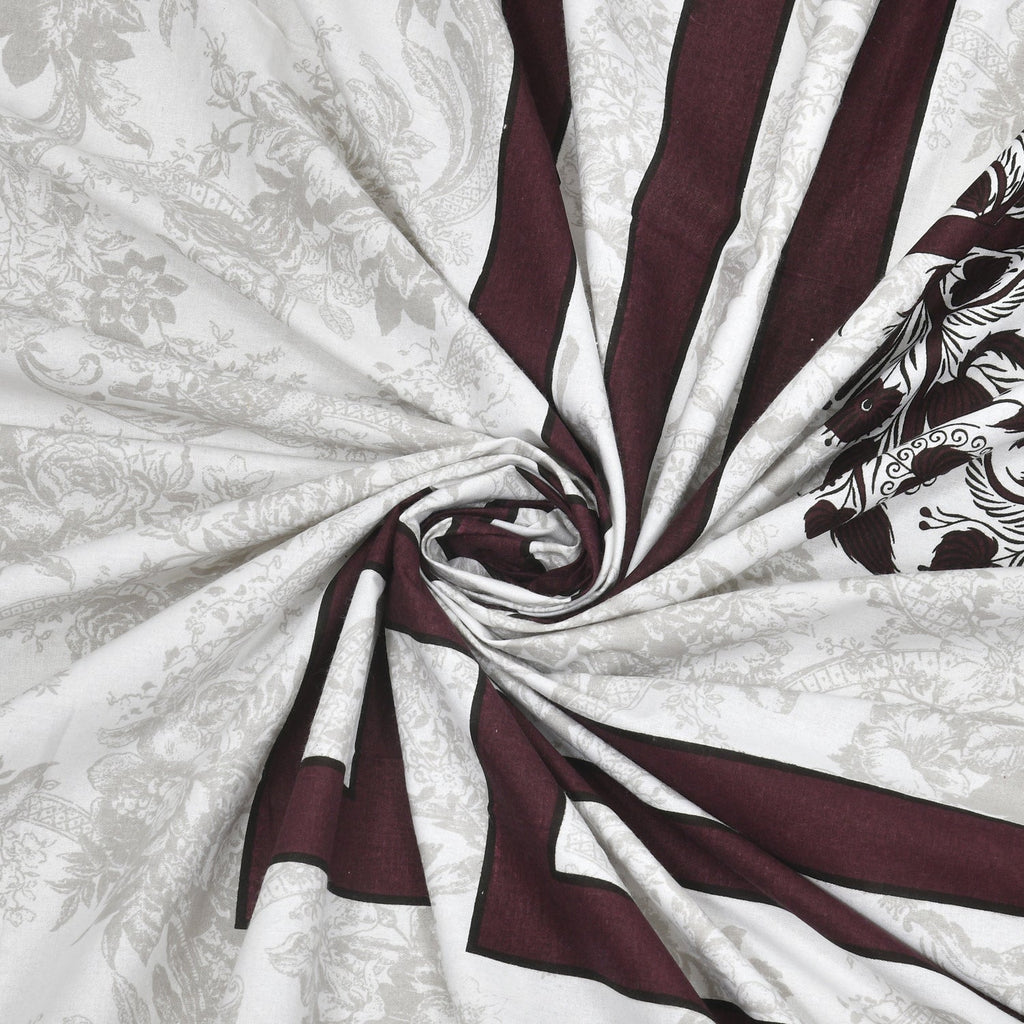 Wine Maroon Swiss Marble Tree of Life Printed Bedsheet (100 x 108) with 2 Pillow Covers