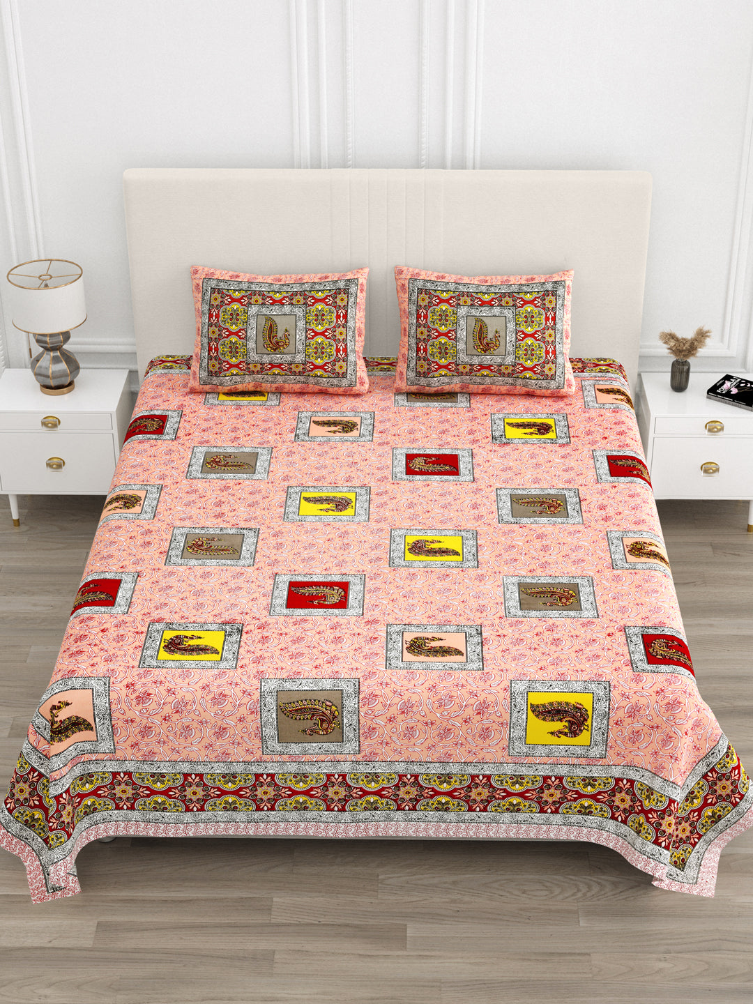 Multi-Color Paisley Block Print Queen Size Cotton Bedsheet