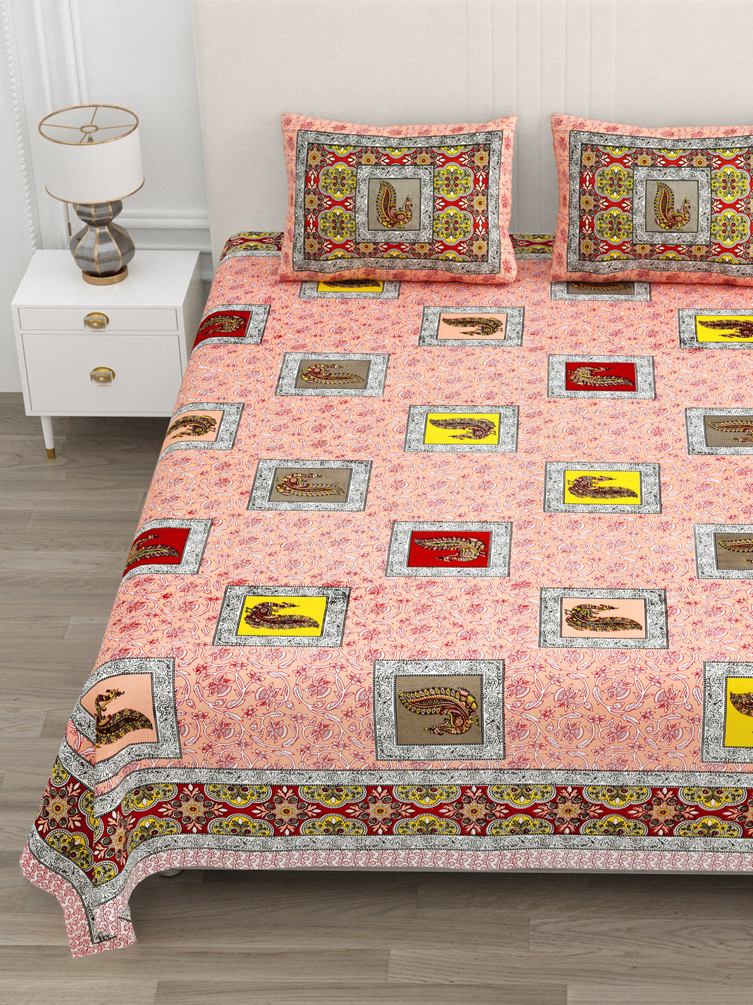 Multi-Color Paisley Block Print Queen Size Cotton Bedsheet