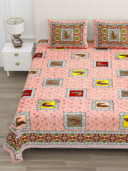 Multi-Color Paisley Block Print Queen Size Cotton Bedsheet