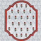 White Blue Floral Lily Red Border Printed Bedsheet (100 x 108) with 2 Pillow Covers