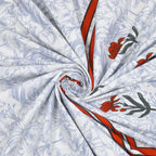 White Blue Floral Lily Red Border Printed Bedsheet (100 x 108) with 2 Pillow Covers