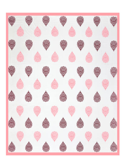Jaipuri Pink & Wine Floral Butti Super King Size Cotton Bedsheet