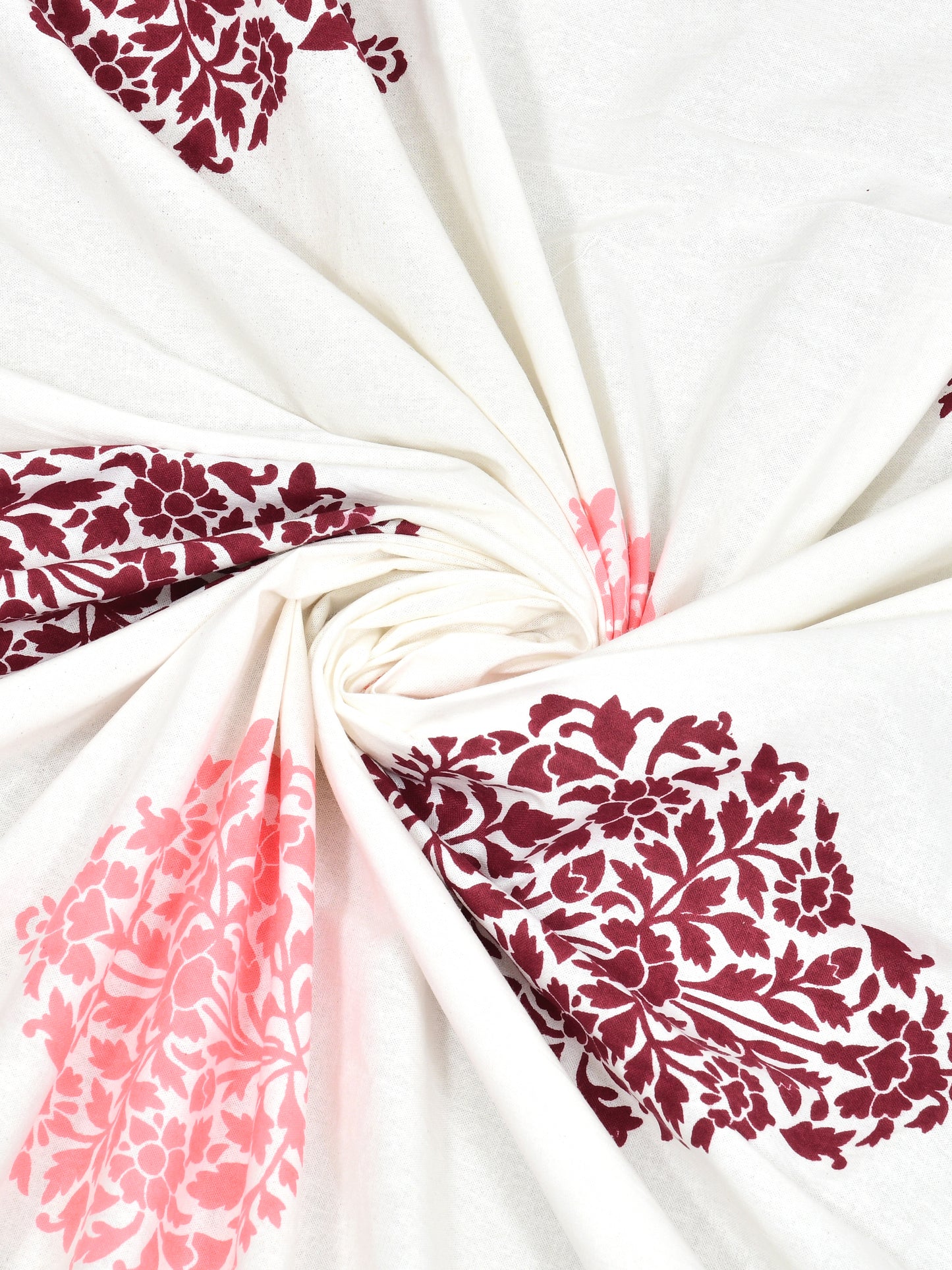 Jaipuri Pink & Wine Floral Butti Super King Size Cotton Bedsheet